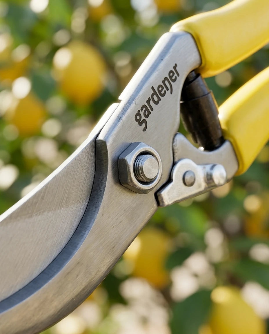 Yapı Market Nalbur sarı ergonomik saplı, gümüş renk çelik bıçaklı, gardener yazılı 235 mm bağ budama makası.