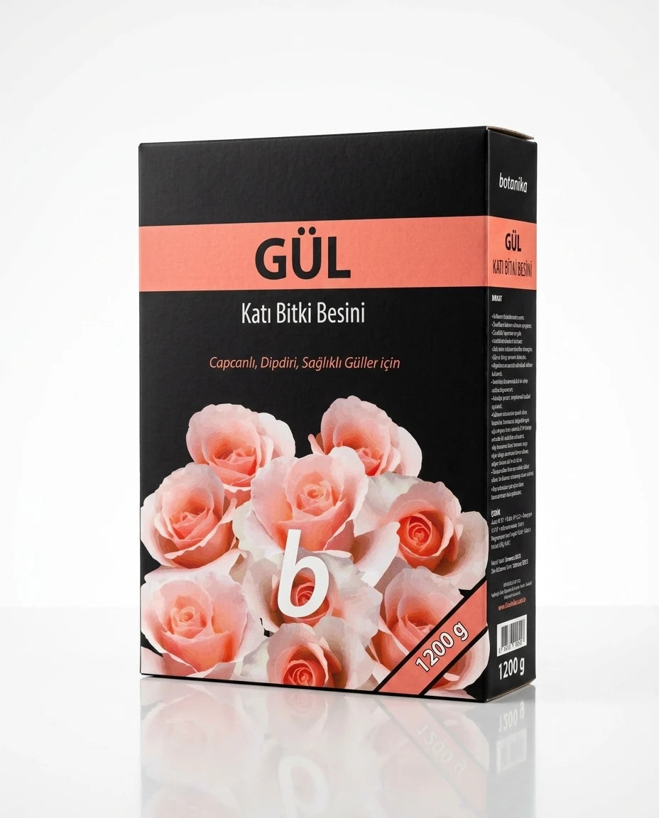 Siyah ambalajlı pembe güllü Botanika 1200 g gül için granül katı bitki besini Yapı Market Nalbur'da.