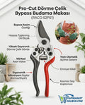 Yapı Market Nalbur kırmızı ve siyah ergonomik saplı dövme çelik RACO Pro-Cut bypass budama makası.