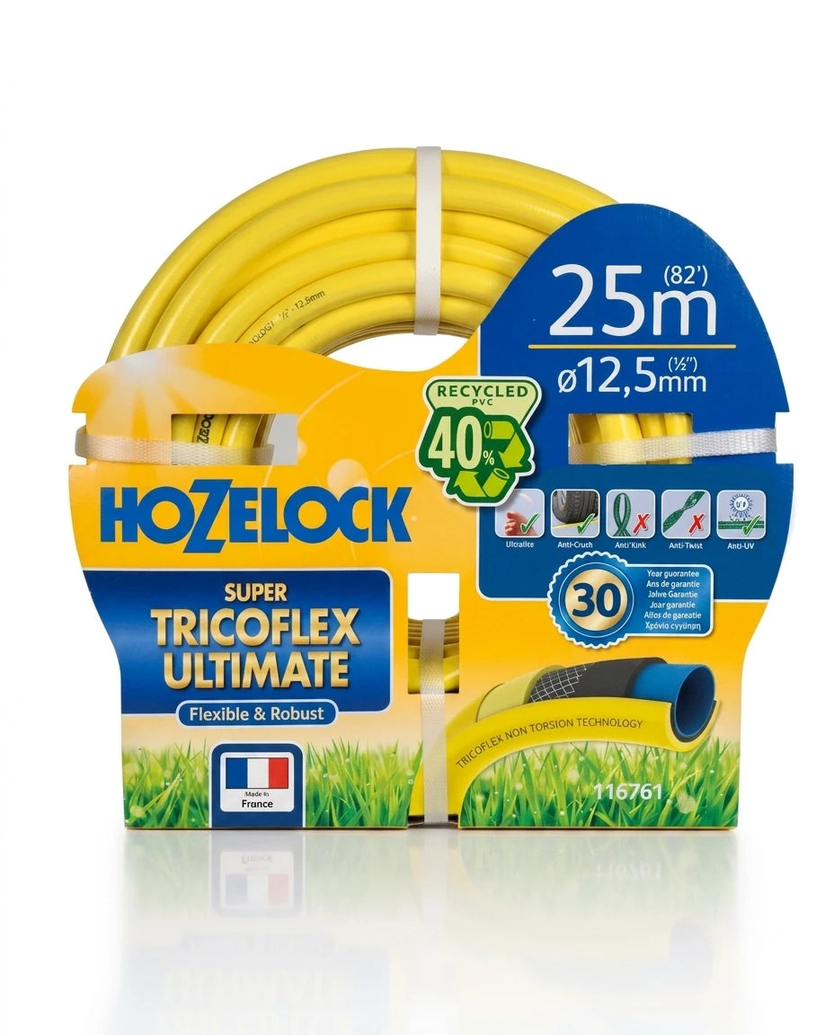 Sarı renkli, 25 metre uzunluğunda Hozelock Super Tricoflex Ultimate bahçe hortumu Yapı Market Nalbur'da.